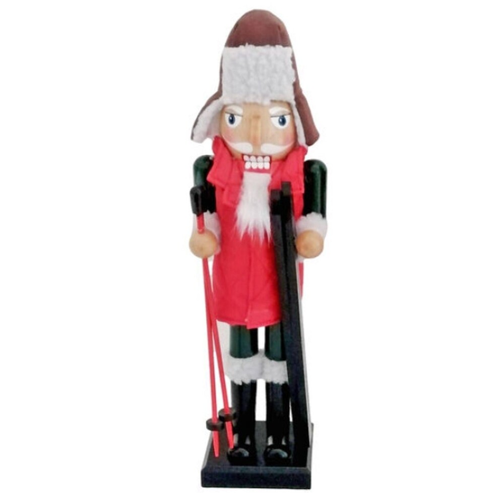 Wooden Christmas Nutcracker, 15", WHITE MALE SKIER WITH SKIS & SKI POLES, P&T